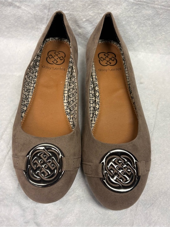 Daisy Fuentes Shoes - Daisy Fuentes Taupe Suede Flats with Silver Medallion